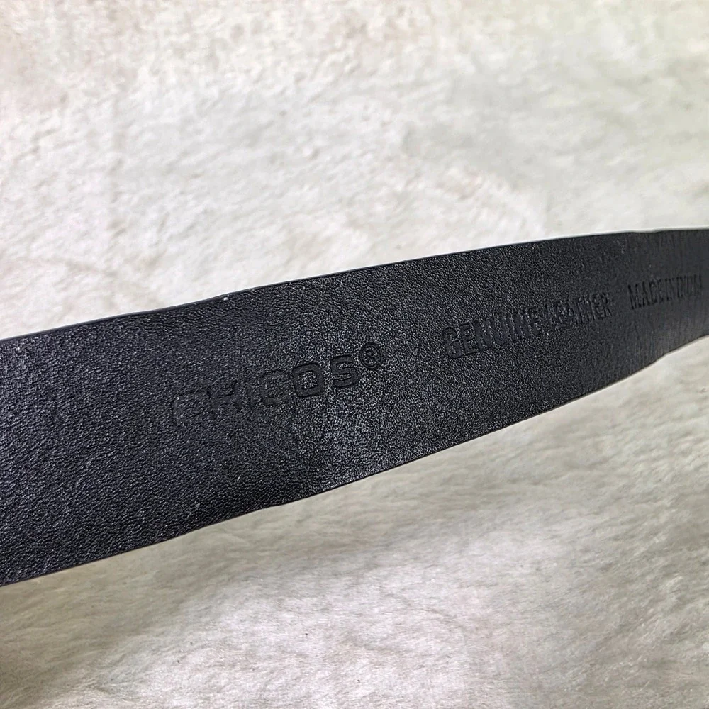 VTG Chico's Leather Hook Buckle Belt Black Sculptural Hardware Med Large Adj